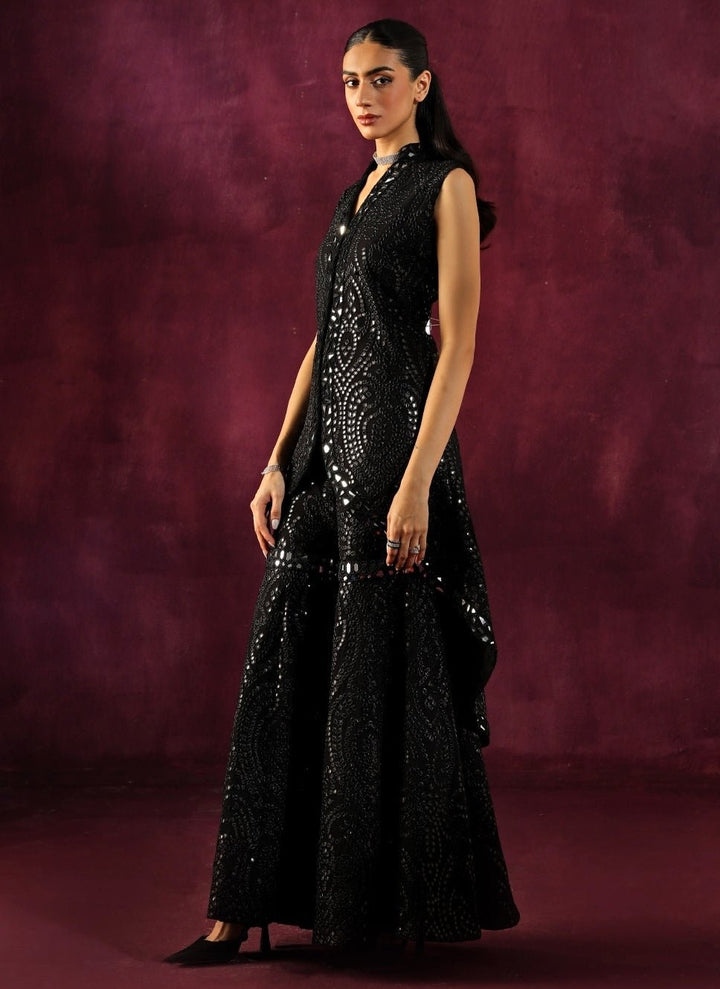 Twenty Nine Black Georgette Mirrorwork Asymmetric Kurta Sharara SetFabilicious Fashion