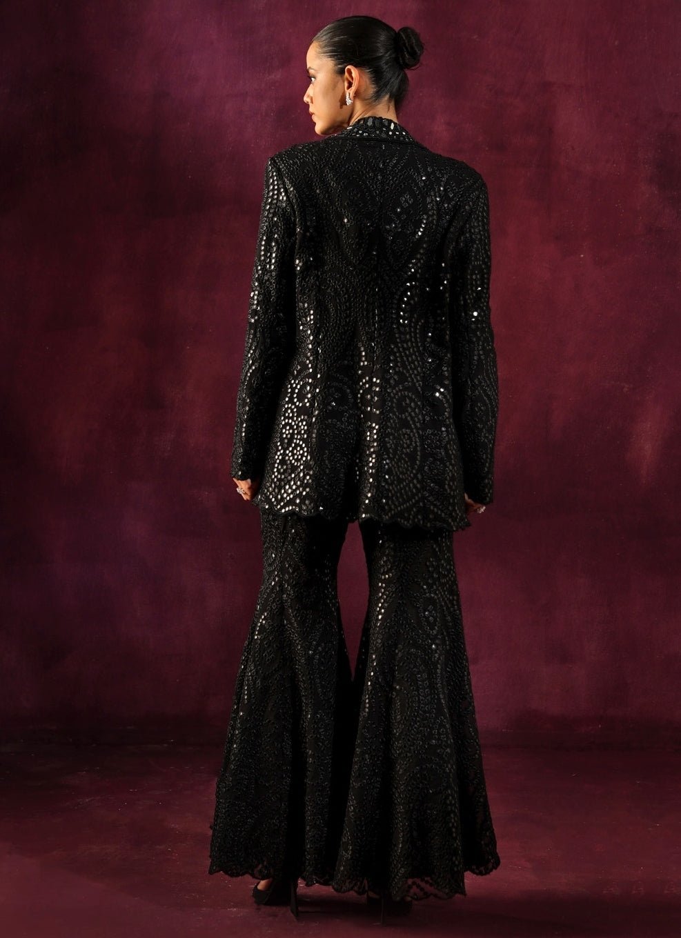 Twenty Nine Black Georgette Mirrorwork Blazer Pants SetFabilicious Fashion