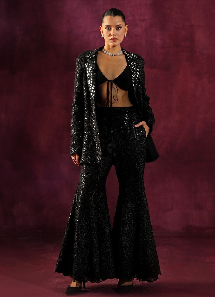 Twenty Nine Black Georgette Mirrorwork Blazer Pants SetFabilicious Fashion