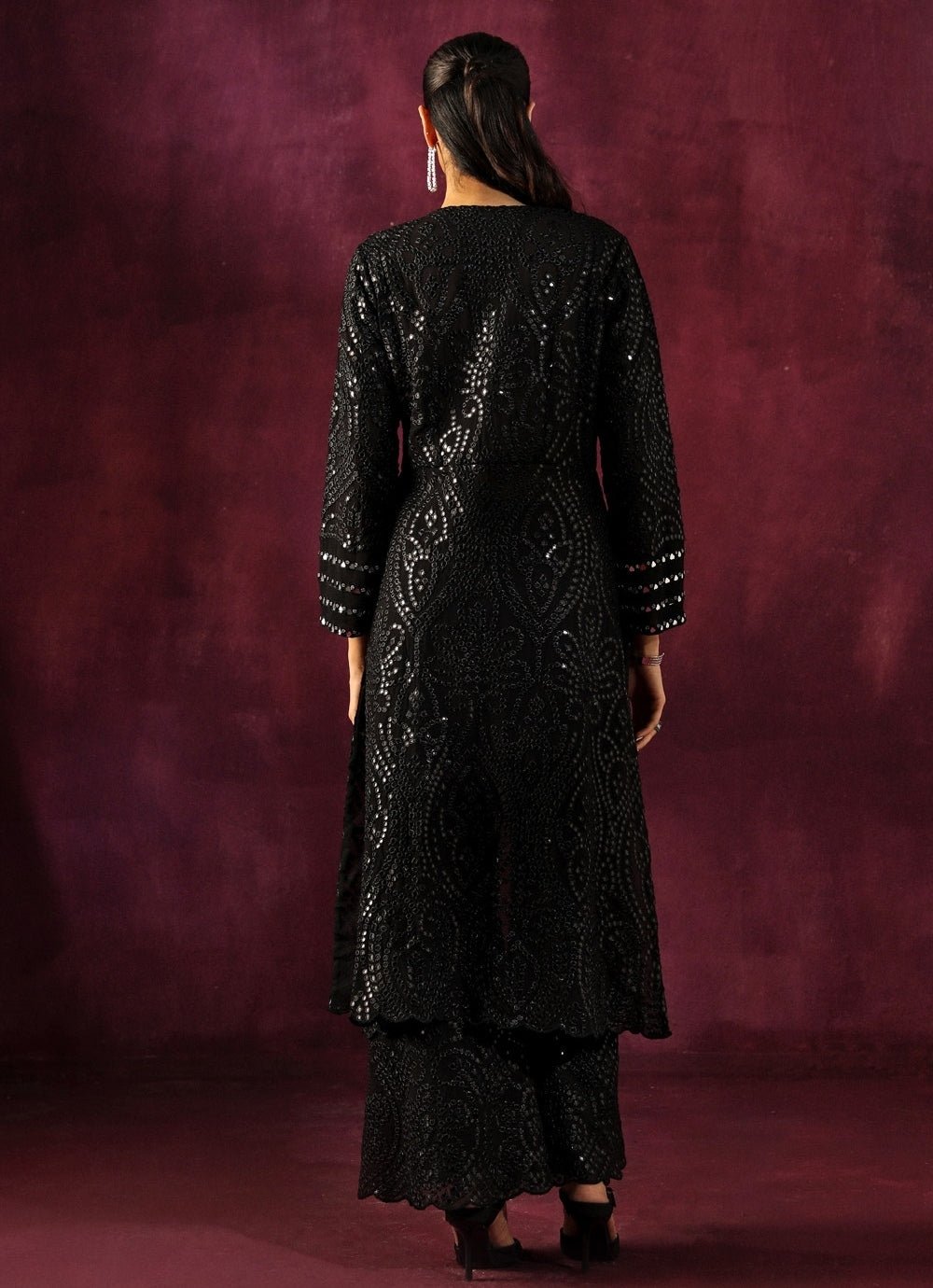 Twenty Nine Black Georgette Mirrorwork Long Kurta Palazzo SetFabilicious Fashion