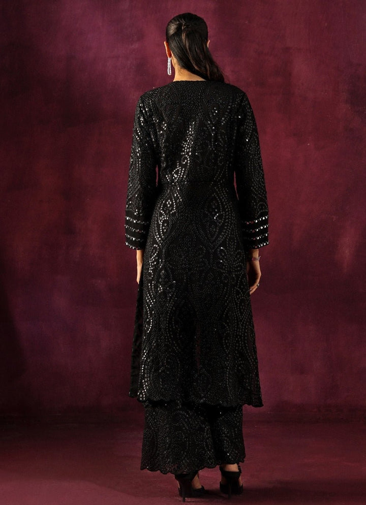 Twenty Nine Black Georgette Mirrorwork Long Kurta Palazzo SetFabilicious Fashion