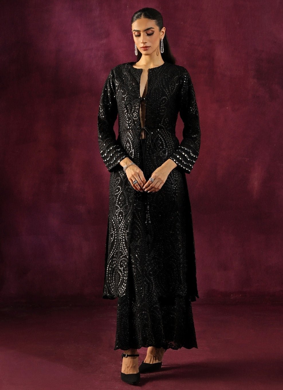 Twenty Nine Black Georgette Mirrorwork Long Kurta Palazzo SetFabilicious Fashion