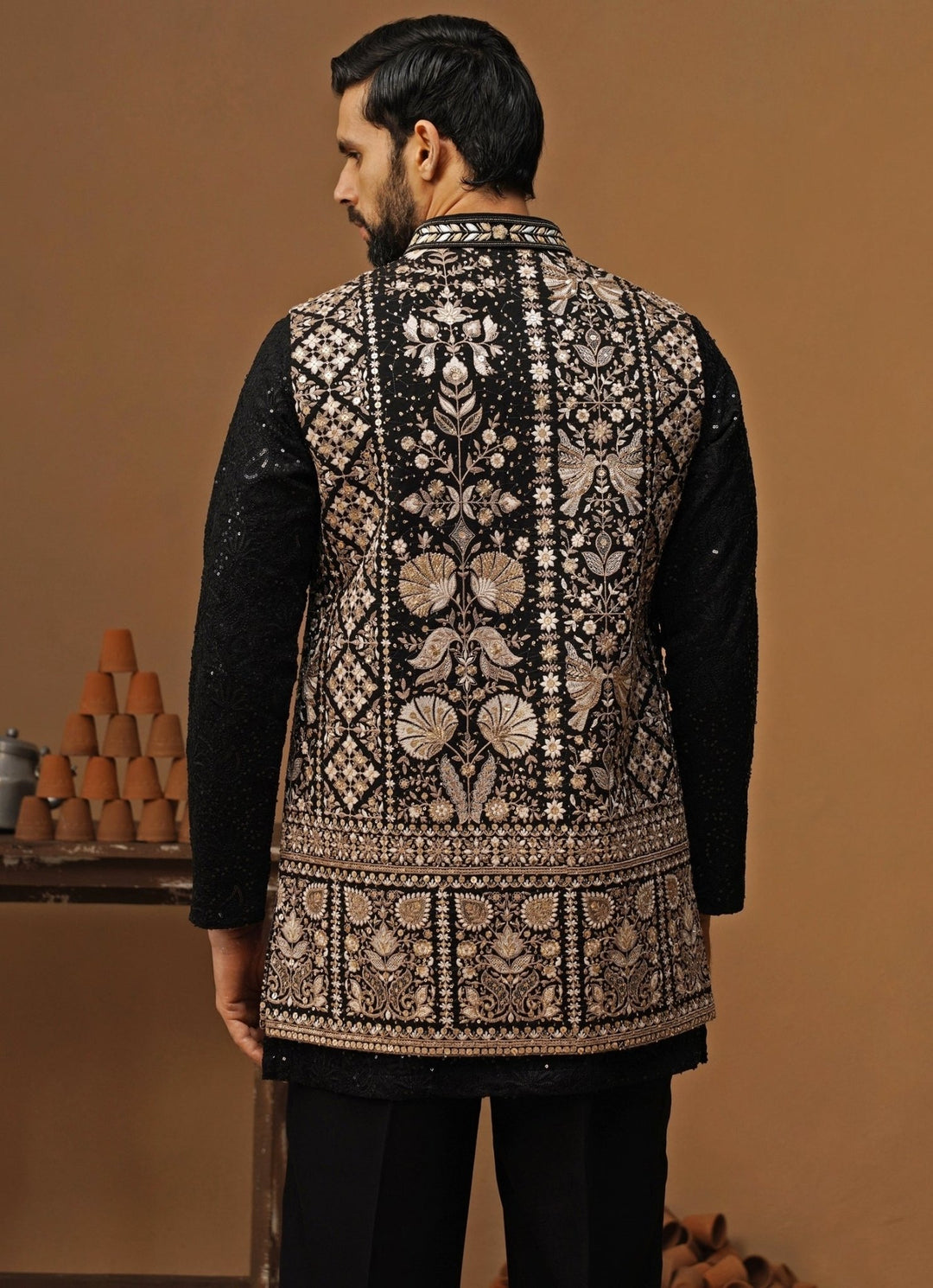 Kalpraag Black Georgette Nehru Jacket SetFabilicious Fashion