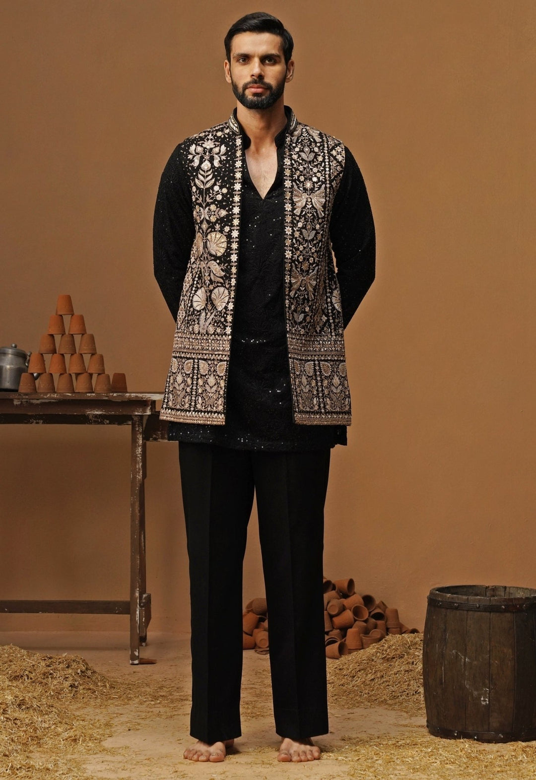 Kalpraag Black Georgette Nehru Jacket SetFabilicious Fashion