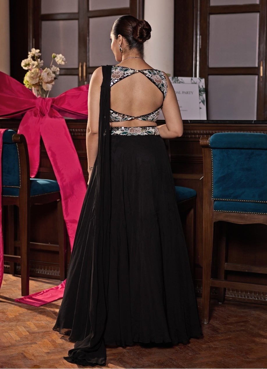Black Georgette Pre Draped Concept Saree Seema Thukral - Fabilicious Fashion