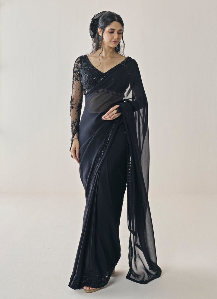 Seema Thukral Black Georgette Pre-Draped Saree SetFabilicious Fashion