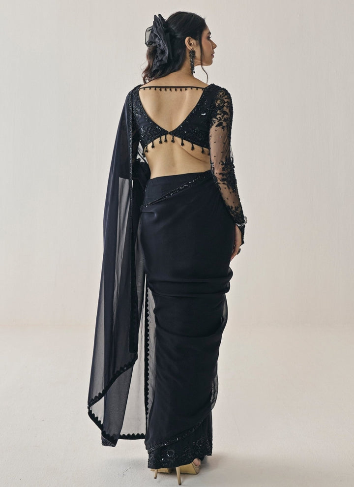 Seema Thukral Black Georgette Pre-Draped Saree SetFabilicious Fashion