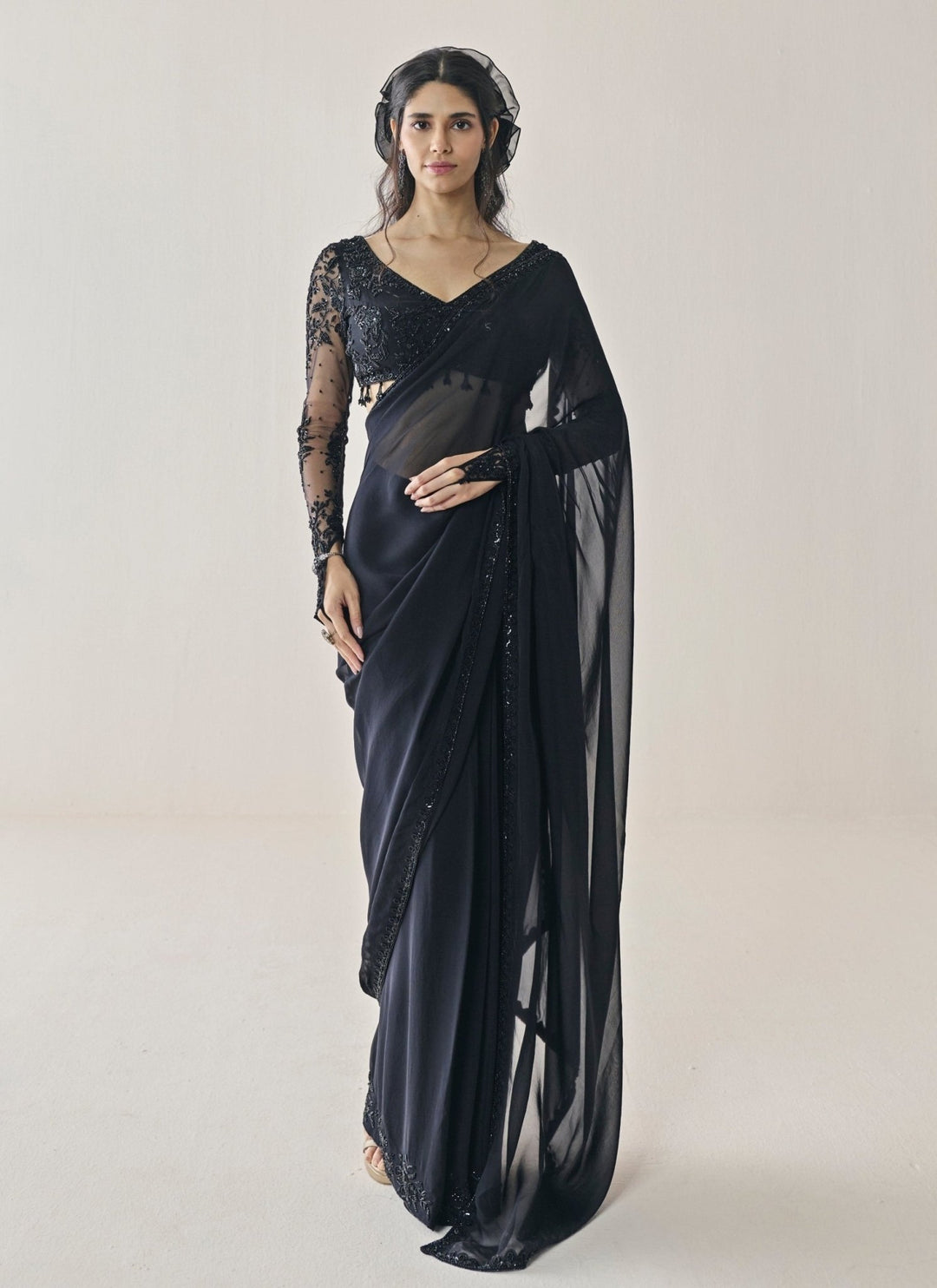 Seema Thukral Black Georgette Pre-Draped Saree SetFabilicious Fashion