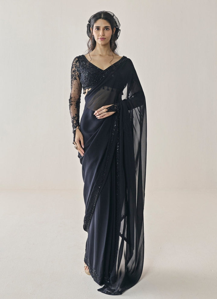 Seema Thukral Black Georgette Pre-Draped Saree SetFabilicious Fashion