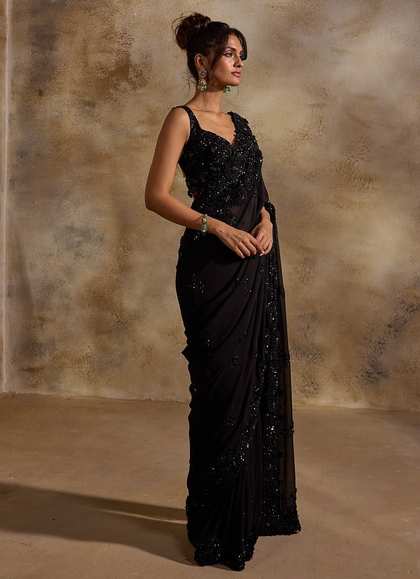 Black Georgette Saree Set Nitika Gujral - Fabilicious Fashion