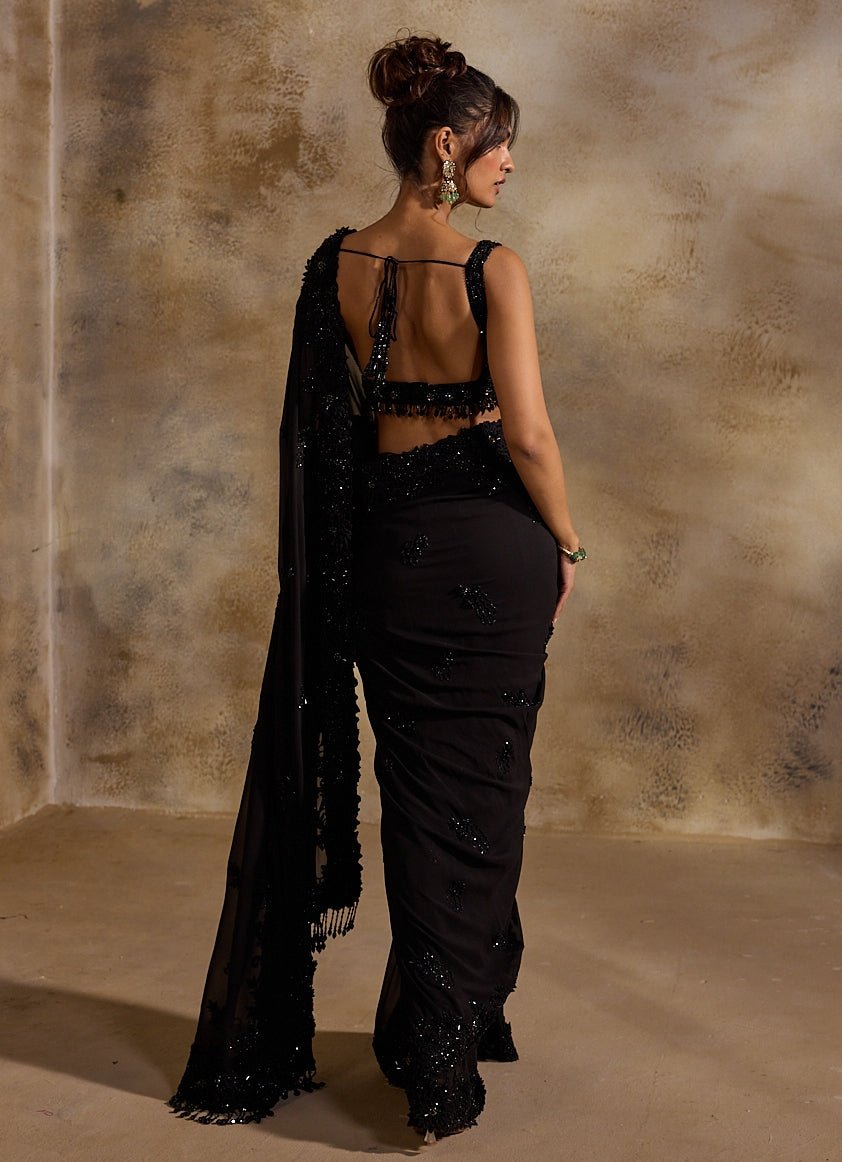 Black Georgette Saree Set Nitika Gujral - Fabilicious Fashion