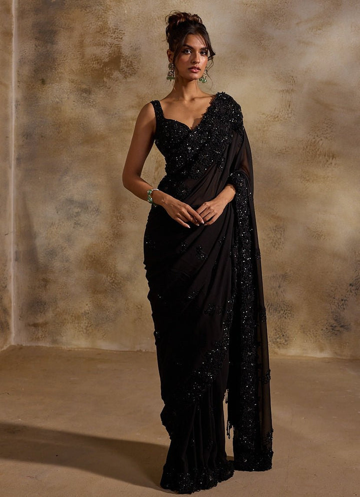 Black Georgette Saree Set Nitika Gujral - Fabilicious Fashion