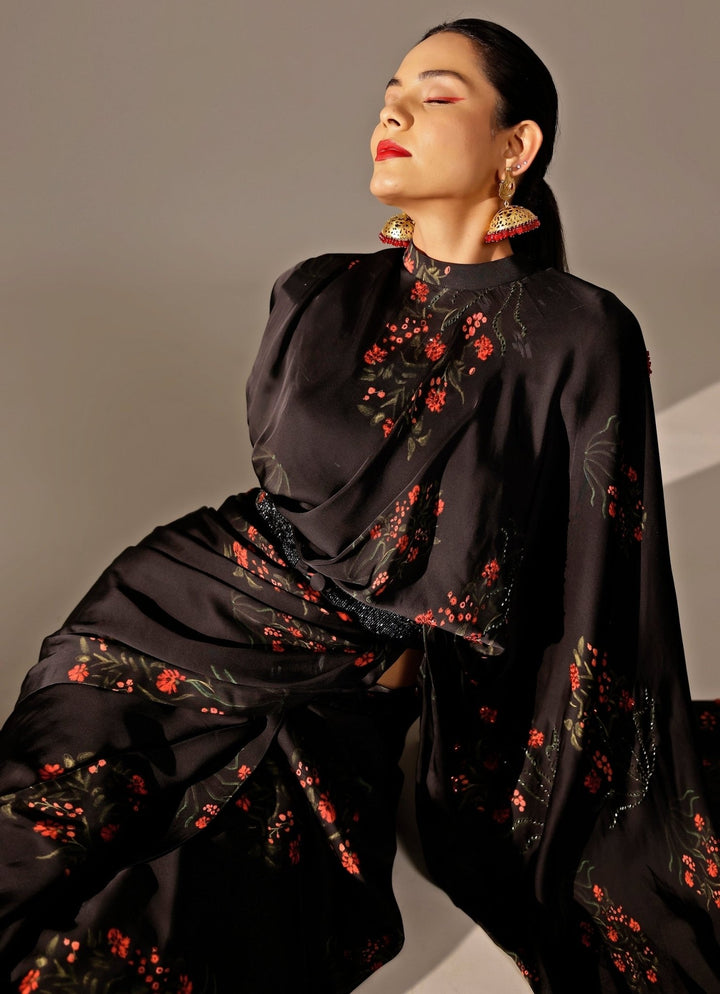 Studio Surbhi Black Georgette Satin Pre-Draped SareeFabilicious Fashion