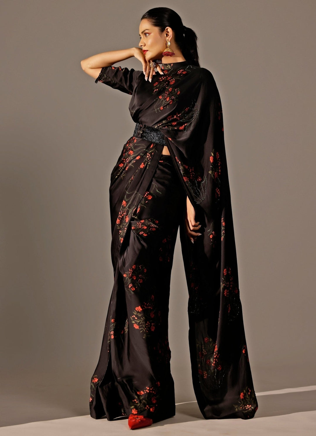 Studio Surbhi Black Georgette Satin Pre-Draped SareeFabilicious Fashion