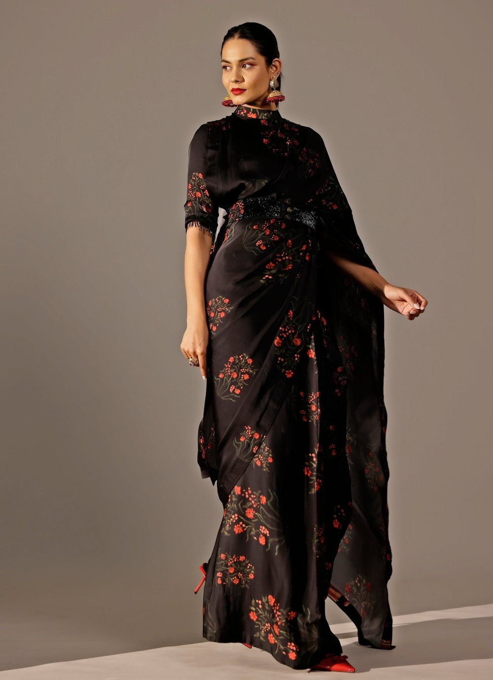 Studio Surbhi Black Georgette Satin Pre-Draped SareeFabilicious Fashion