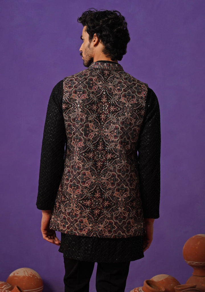 Black Georgette Short Kurta Jacket Set Kalpraag - Fabilicious Fashion