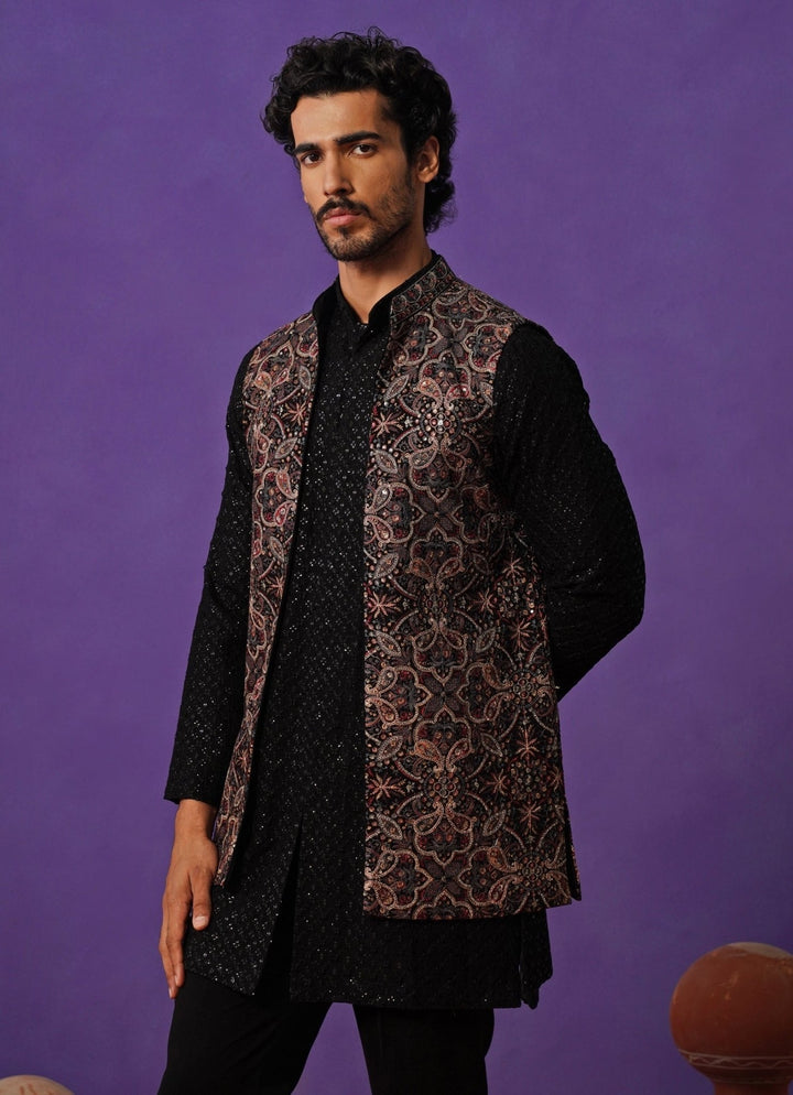 Black Georgette Short Kurta Jacket Set Kalpraag - Fabilicious Fashion