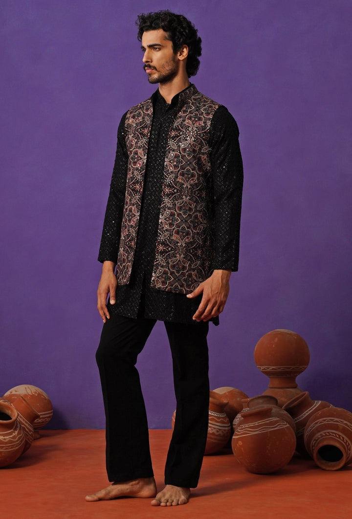 Black Georgette Short Kurta Jacket Set Kalpraag - Fabilicious Fashion