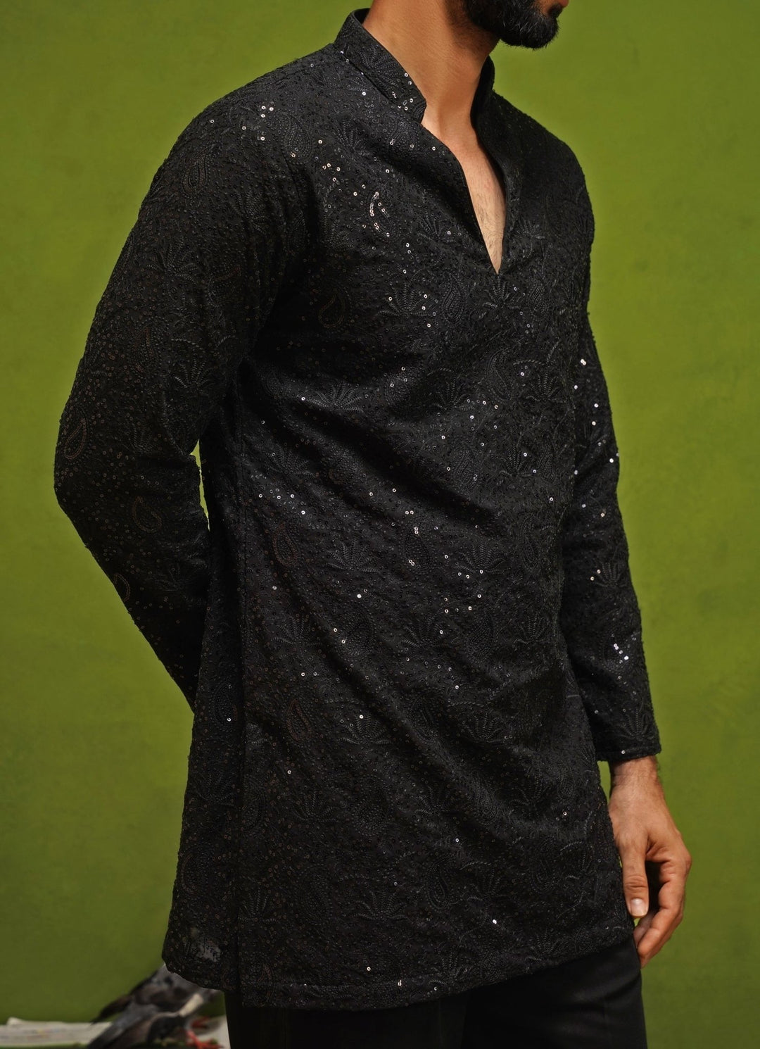 Kalpraag Black Georgette Short Kurta Pants SetFabilicious Fashion