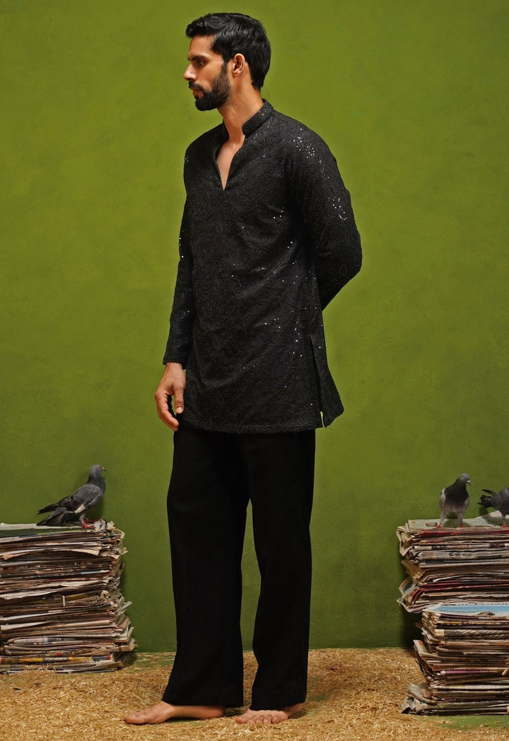 Kalpraag Black Georgette Short Kurta Pants SetFabilicious Fashion