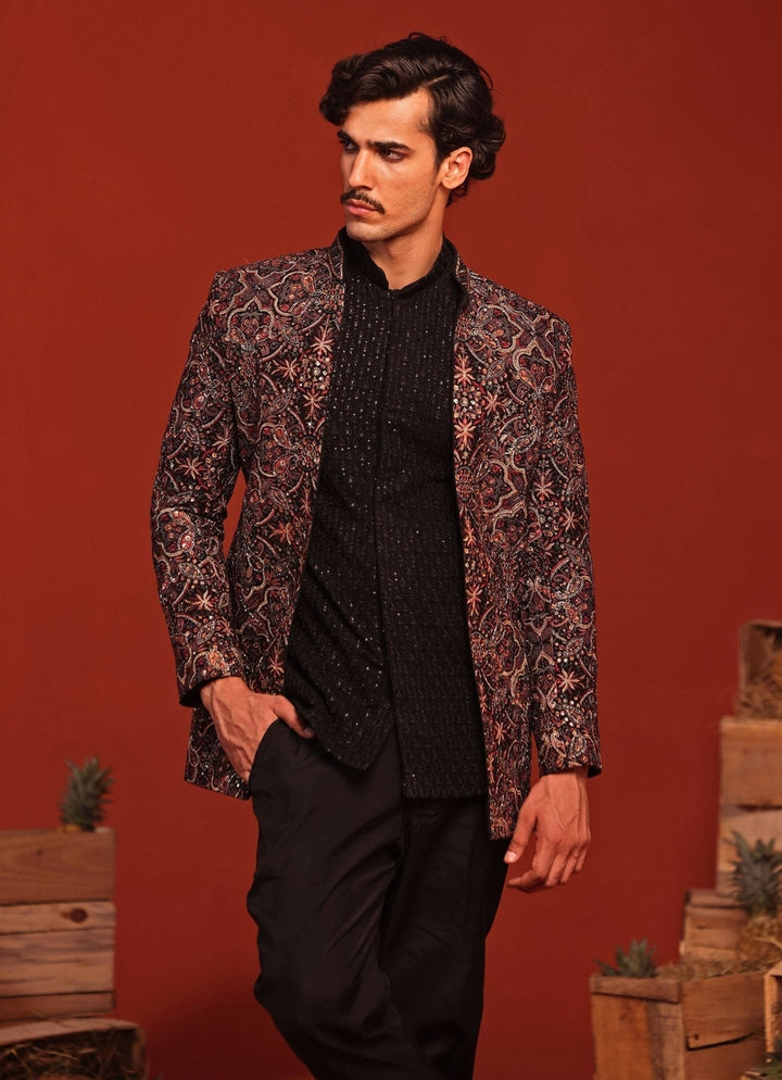 Black Hand - Embroidered Jodhpuri Suit Set Kalpraag - Fabilicious Fashion