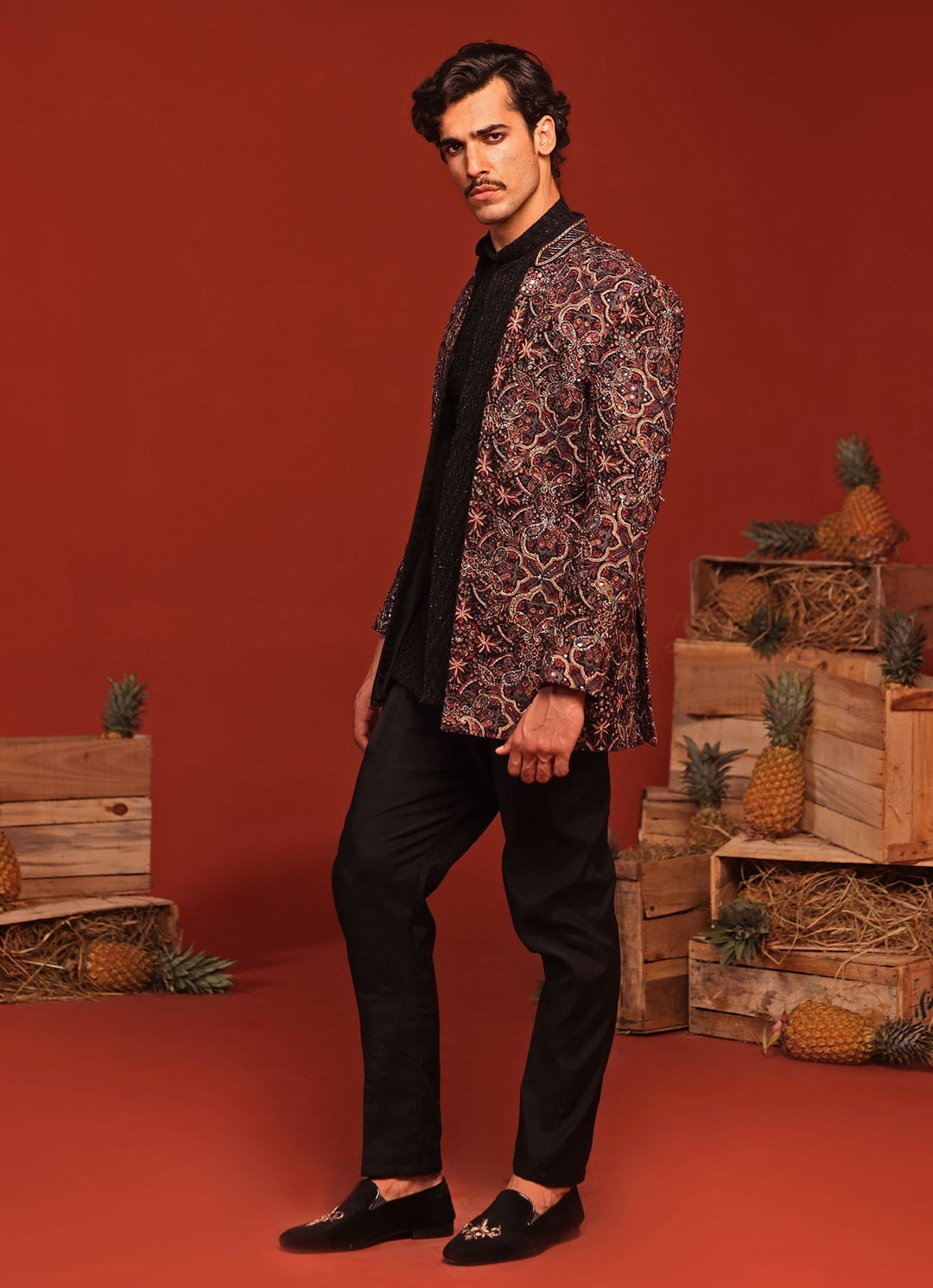 Black Hand - Embroidered Jodhpuri Suit Set Kalpraag - Fabilicious Fashion
