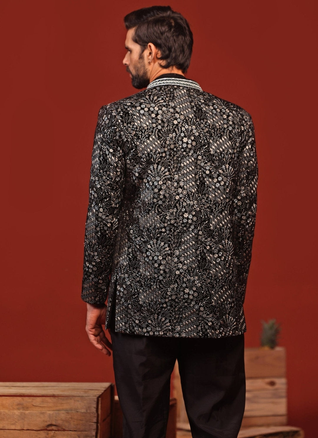 Black Hand - Embroidered Velvet Jodhpuri Suit Kalpraag - Fabilicious Fashion