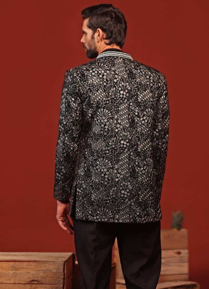 Black Hand - Embroidered Velvet Jodhpuri Suit Kalpraag - Fabilicious Fashion