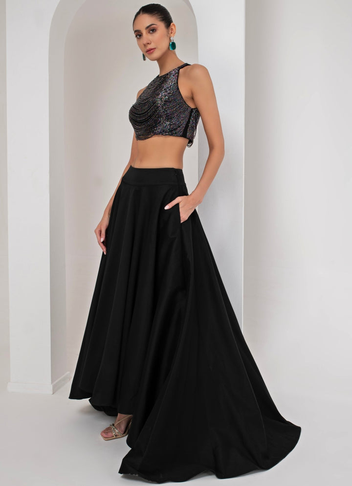 Black High Low Skirt with Nalki Blouse Akara - Fabilicious Fashion