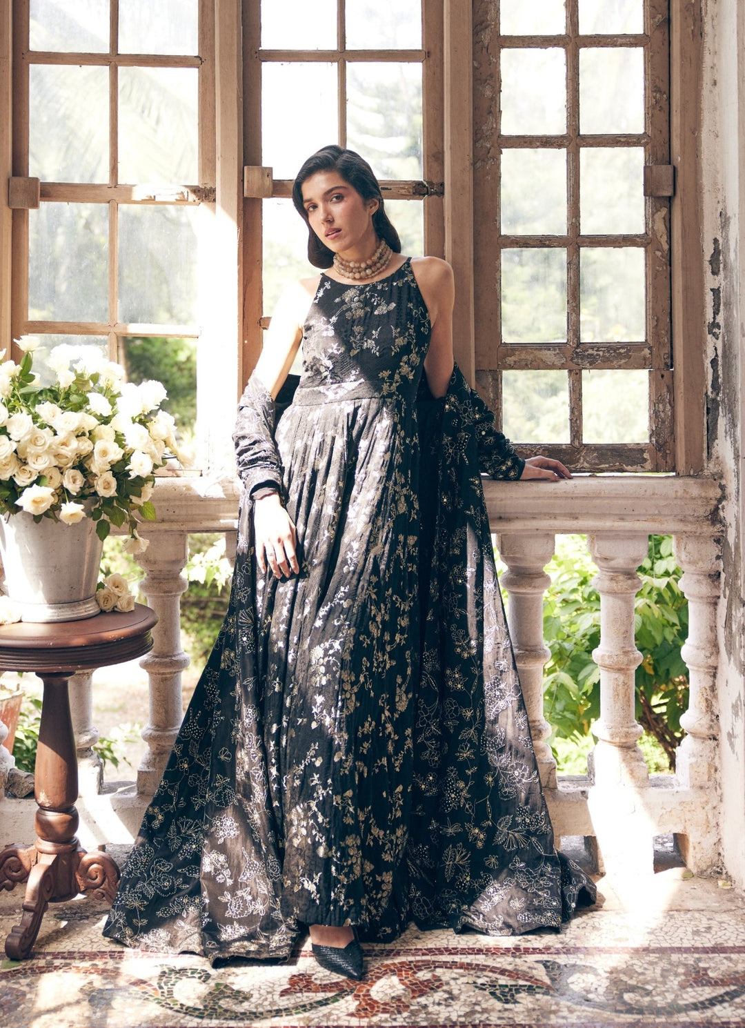 Black Jacquard Jumpsuit Paulmi and Harsh - Fabilicious Fashion
