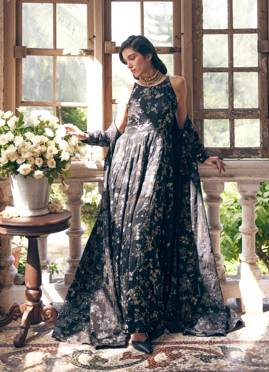 Black Jacquard Jumpsuit Paulmi and Harsh - Fabilicious Fashion