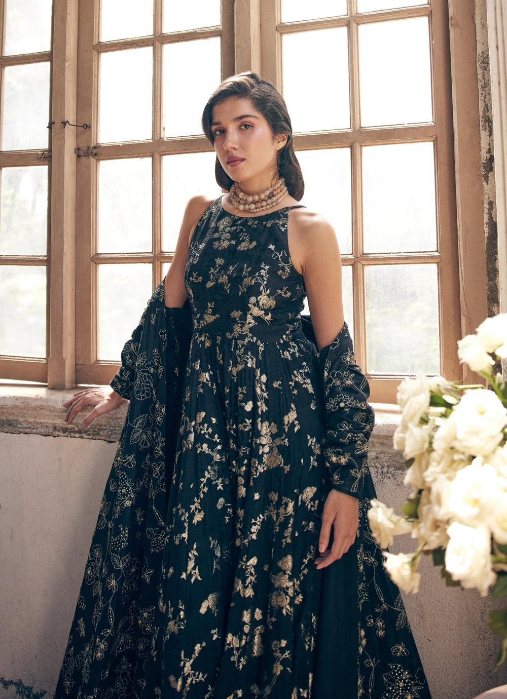 Black Jacquard Jumpsuit Paulmi and Harsh - Fabilicious Fashion