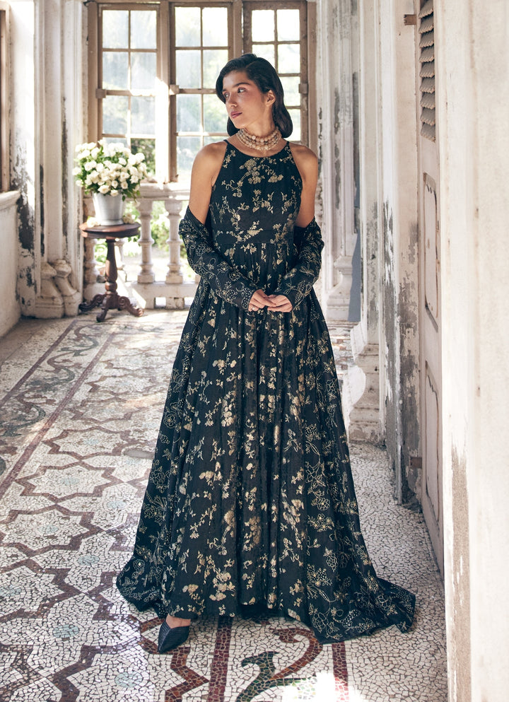 Black Jacquard Jumpsuit Paulmi and Harsh - Fabilicious Fashion