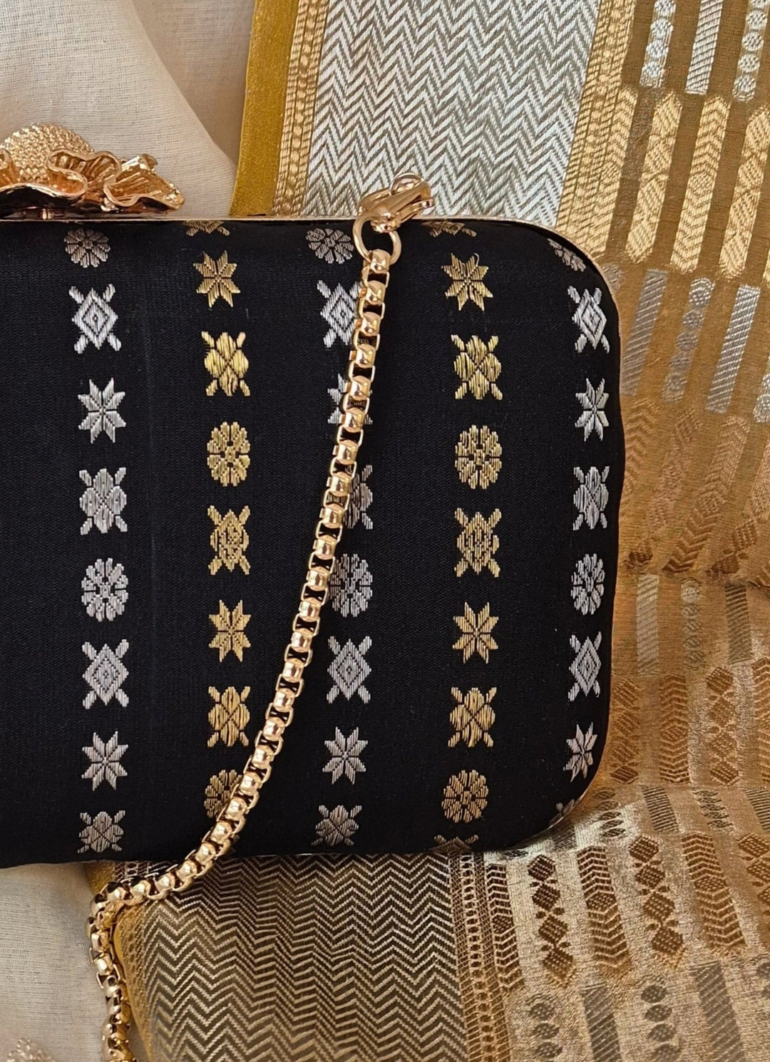 Black Kanchi Silk Clutch Amyra - Fabilicious Fashion
