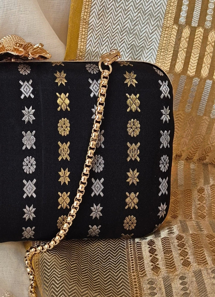 Black Kanchi Silk Clutch Amyra - Fabilicious Fashion