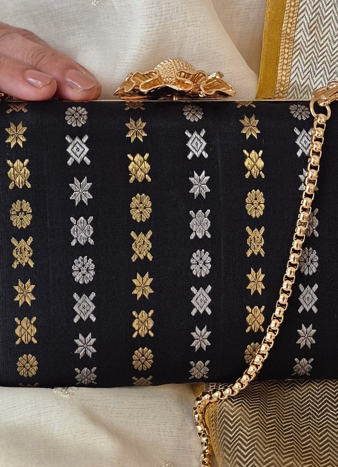 Black Kanchi Silk Clutch Amyra - Fabilicious Fashion