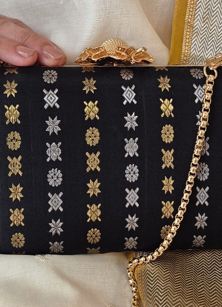 Black Kanchi Silk Clutch Amyra - Fabilicious Fashion