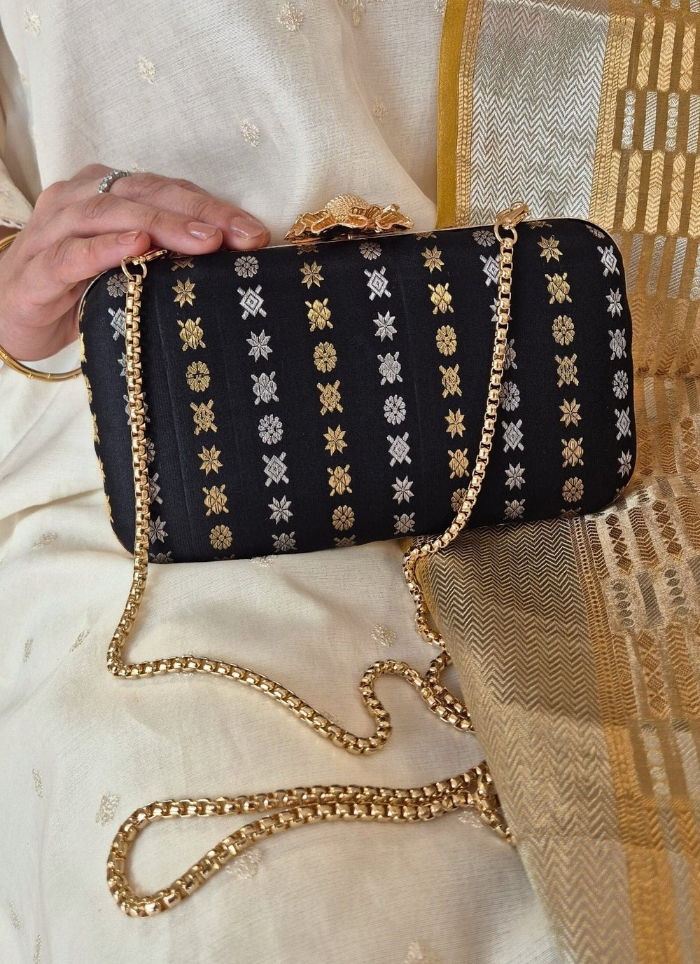 Black Kanchi Silk Clutch Amyra - Fabilicious Fashion