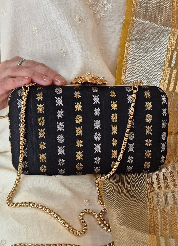 Black Kanchi Silk Clutch Amyra - Fabilicious Fashion