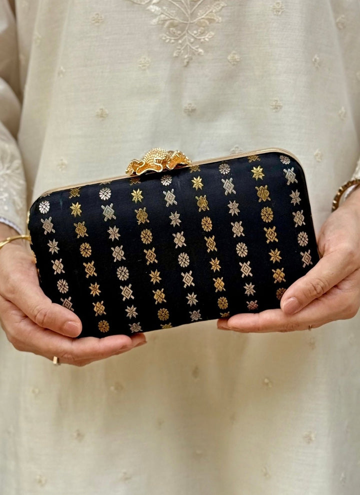 Black Kanchi Silk Clutch Amyra - Fabilicious Fashion