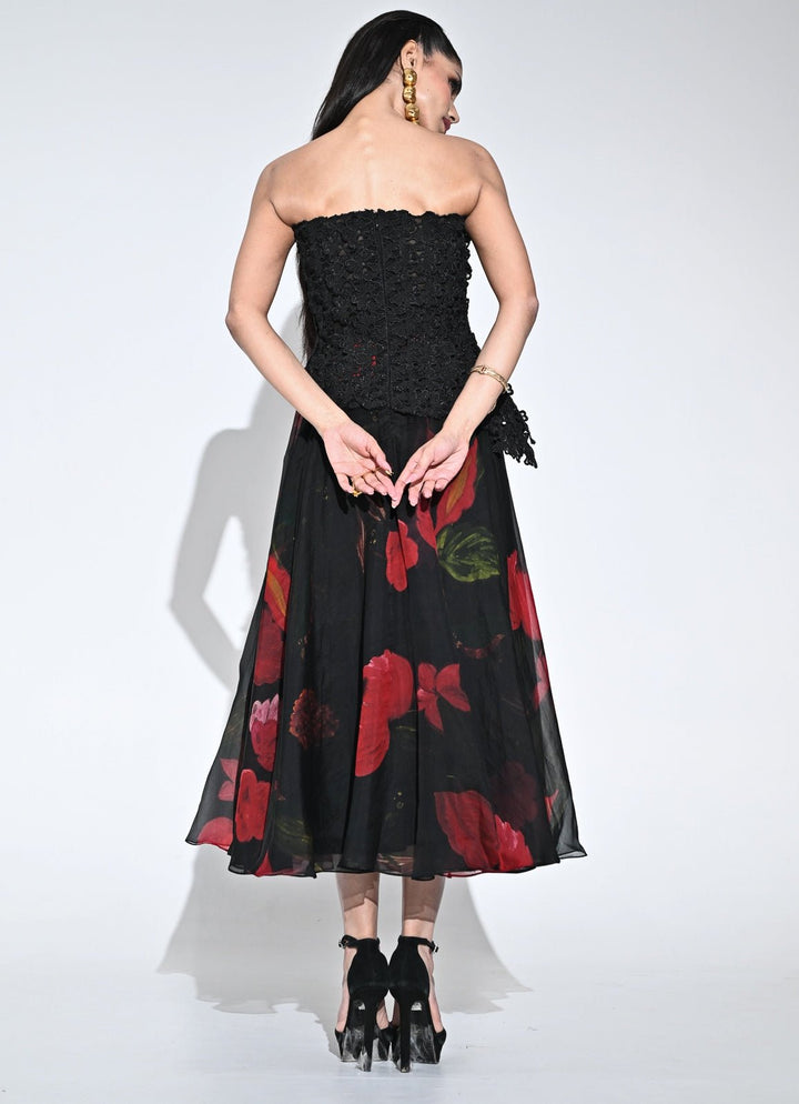 Juhi Bengani Black Lace Organza Corset Midi DressFabilicious Fashion