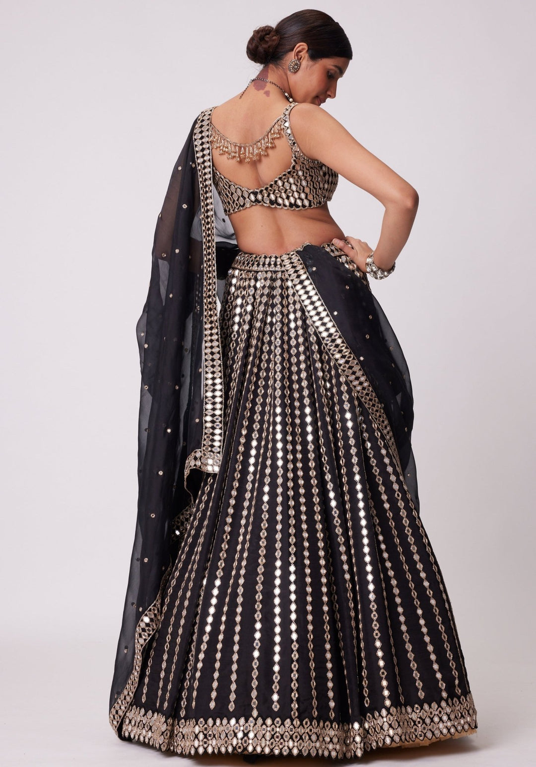 Black Linear Lehenga With Embroidered Sleeveless Blouse Vvani by Vani Vats - Fabilicious Fashion