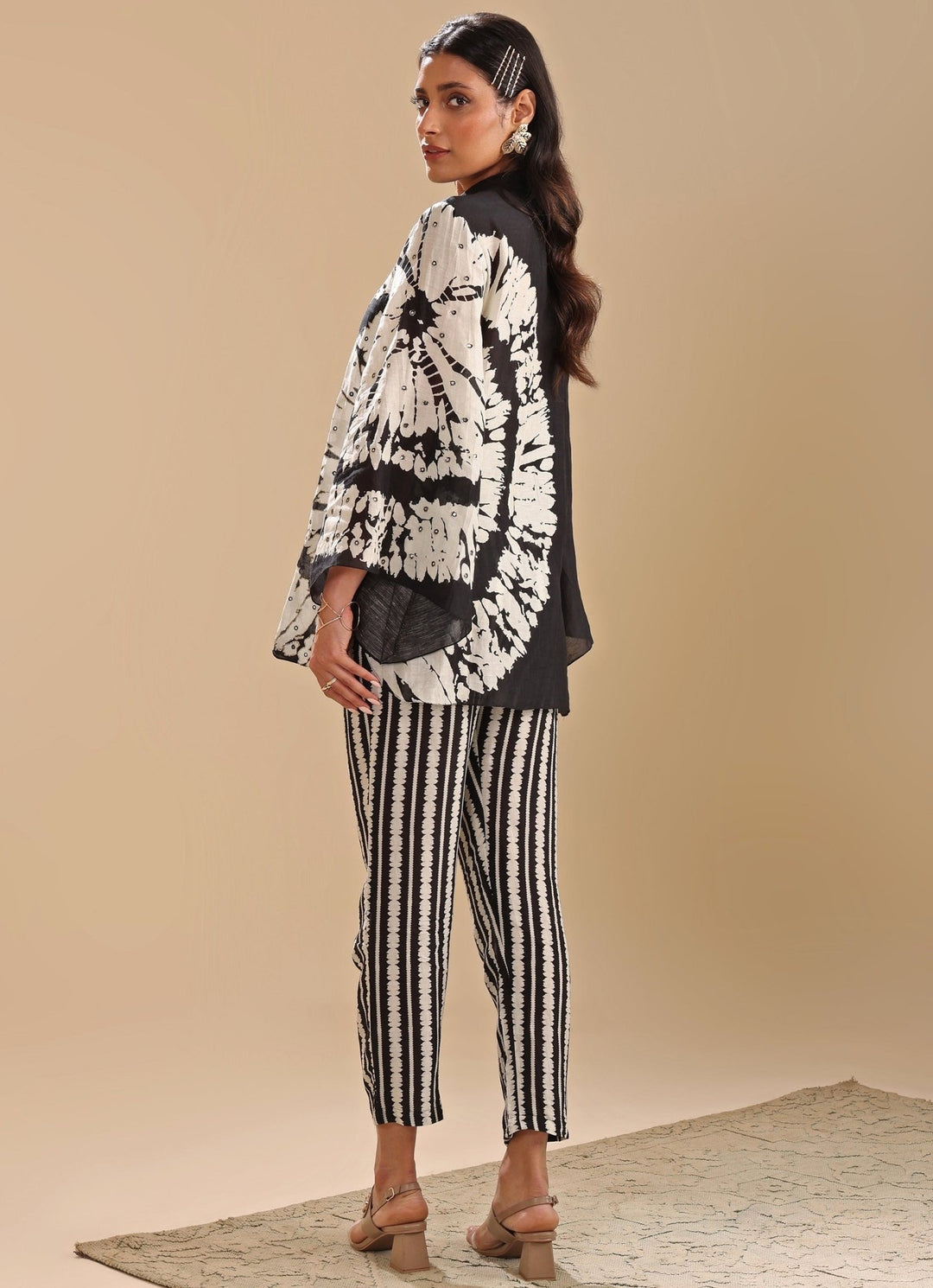 Black Linen Printed Geometric Band Collar Shirt Kurta Pant Set Soup By Sougat Paul - Fabilicious Fashion