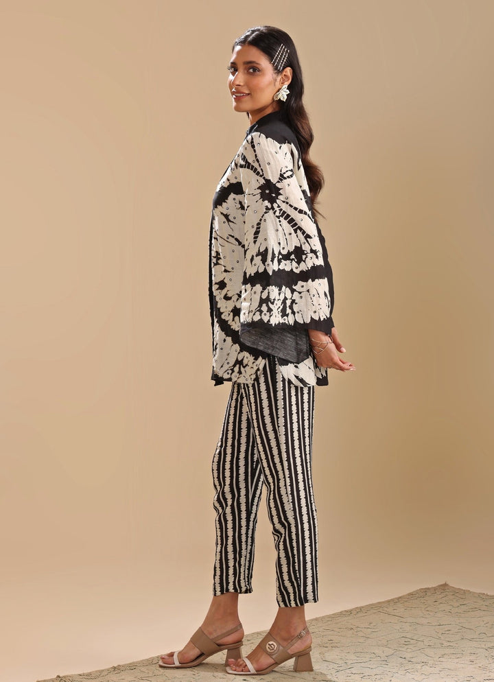 Black Linen Printed Geometric Band Collar Shirt Kurta Pant Set Soup By Sougat Paul - Fabilicious Fashion