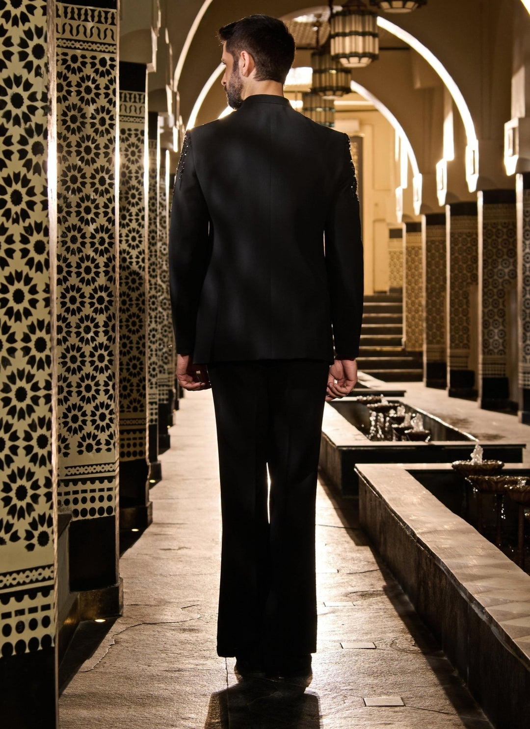Contrast by Parth Black Lycra Suiting Bandhgala SetFabilicious Fashion
