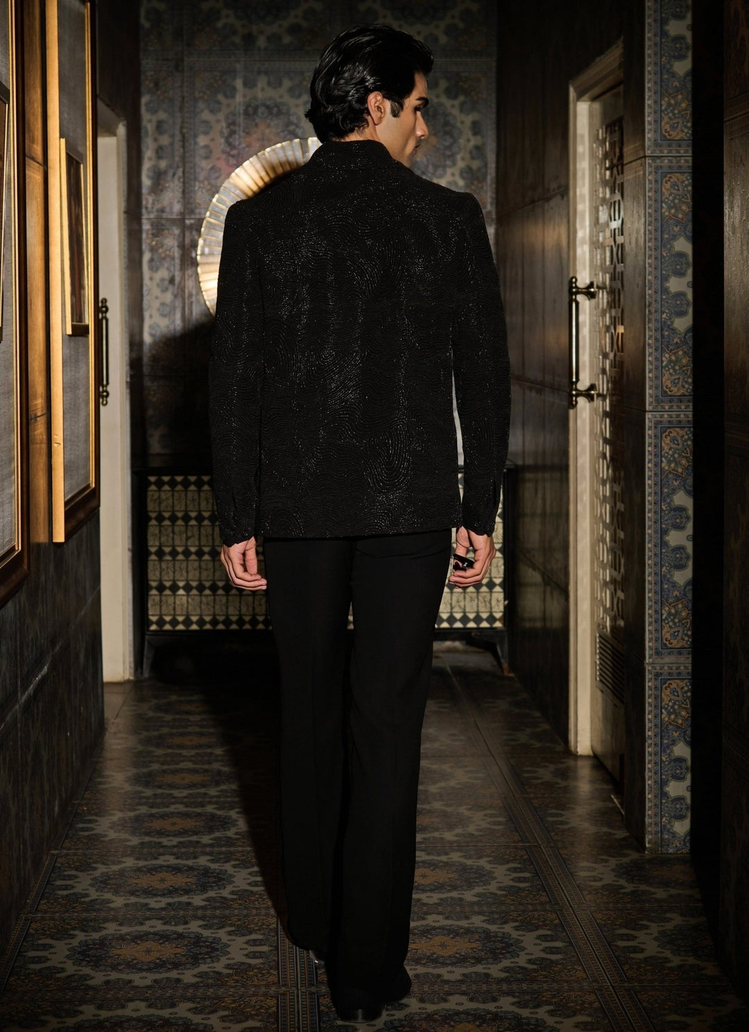 Contrast by Parth Black Lycra Suiting Bomber Jacket SetFabilicious Fashion