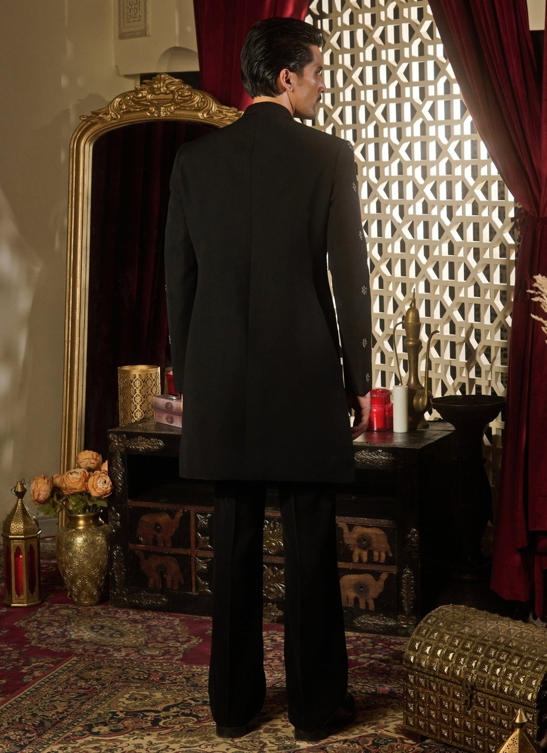 Contrast by Parth Black Lycra Suiting Sherwani SetFabilicious Fashion