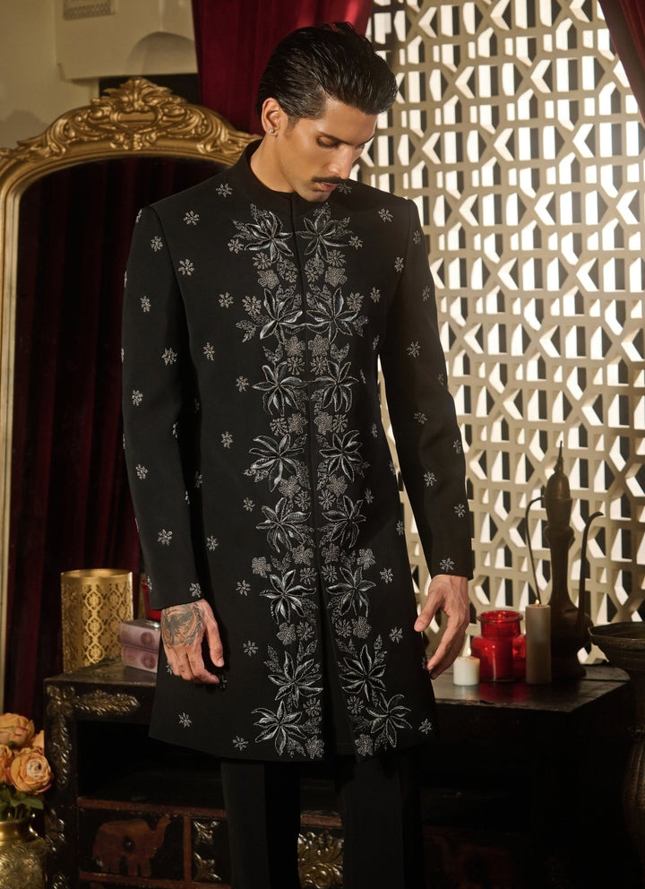 Contrast by Parth Black Lycra Suiting Sherwani SetFabilicious Fashion