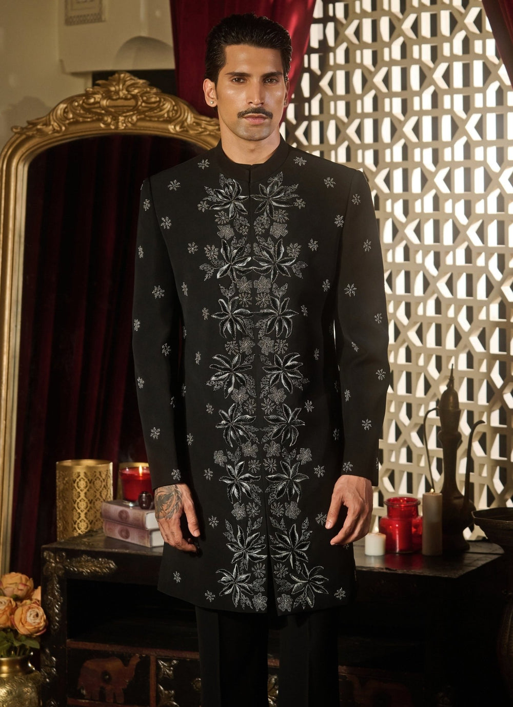 Contrast by Parth Black Lycra Suiting Sherwani SetFabilicious Fashion