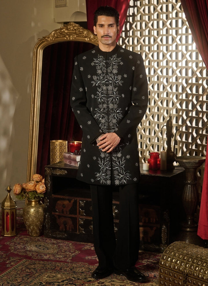 Contrast by Parth Black Lycra Suiting Sherwani SetFabilicious Fashion